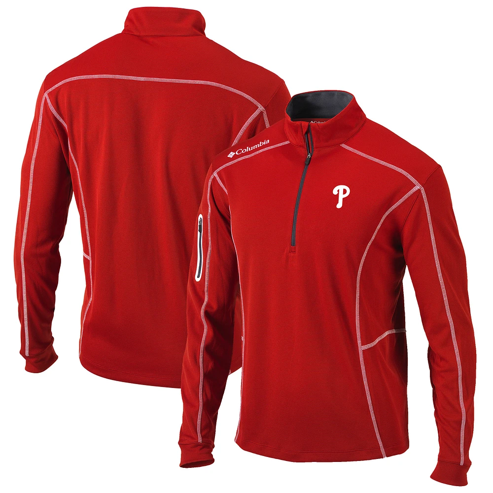 Men's Columbia Red Philadelphia Phillies Shotgun Omni-Wick Quarter-Zip Pullover Jacket