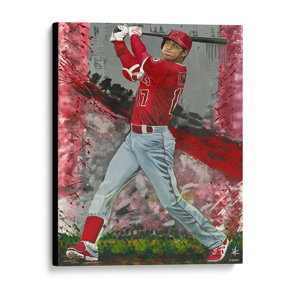 Shohei Ohtani Los Angeles Angels Stretched 16" x 20" Canvas Giclee Print - Art by Cortney Wall - Limited Edition of 2021