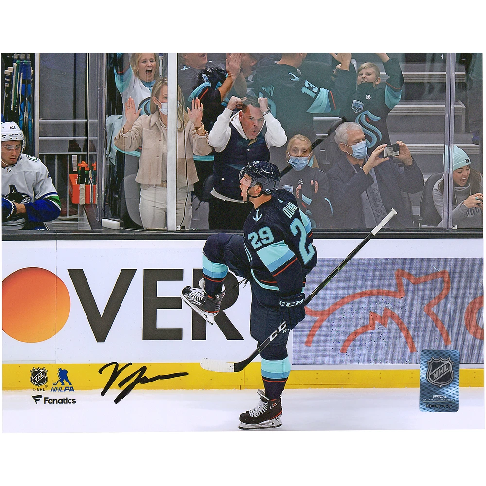 Vince Dunn Seattle Kraken Autographed 8'' x 10'' Deep Sea Blue Jersey Celebration Photograph