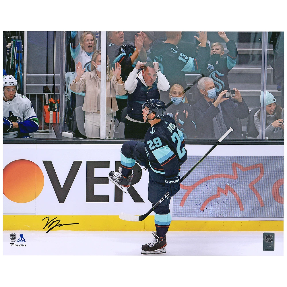 Vince Dunn Seattle Kraken Autographed 16'' x 20'' Deep Sea Blue Jersey Celebration Photograph