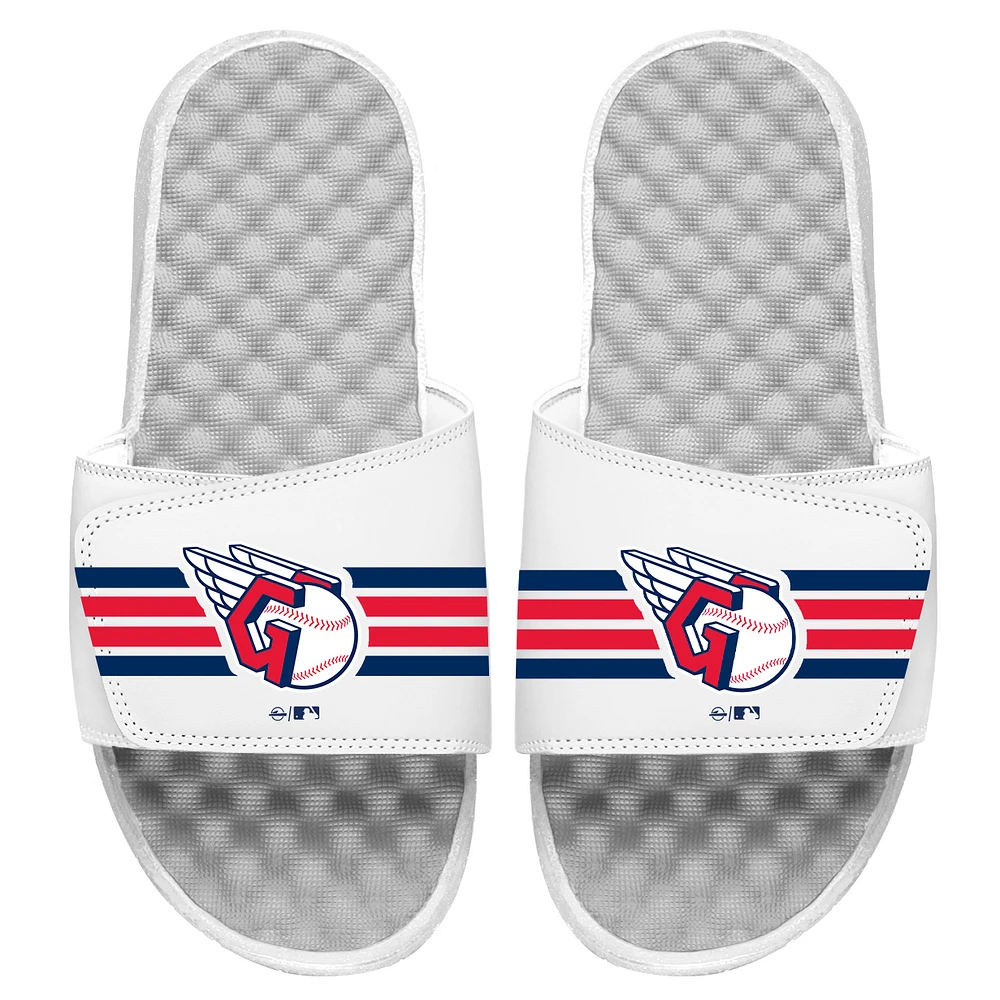 Youth ISlide White Cleveland Guardians Stripe Slide Sandals