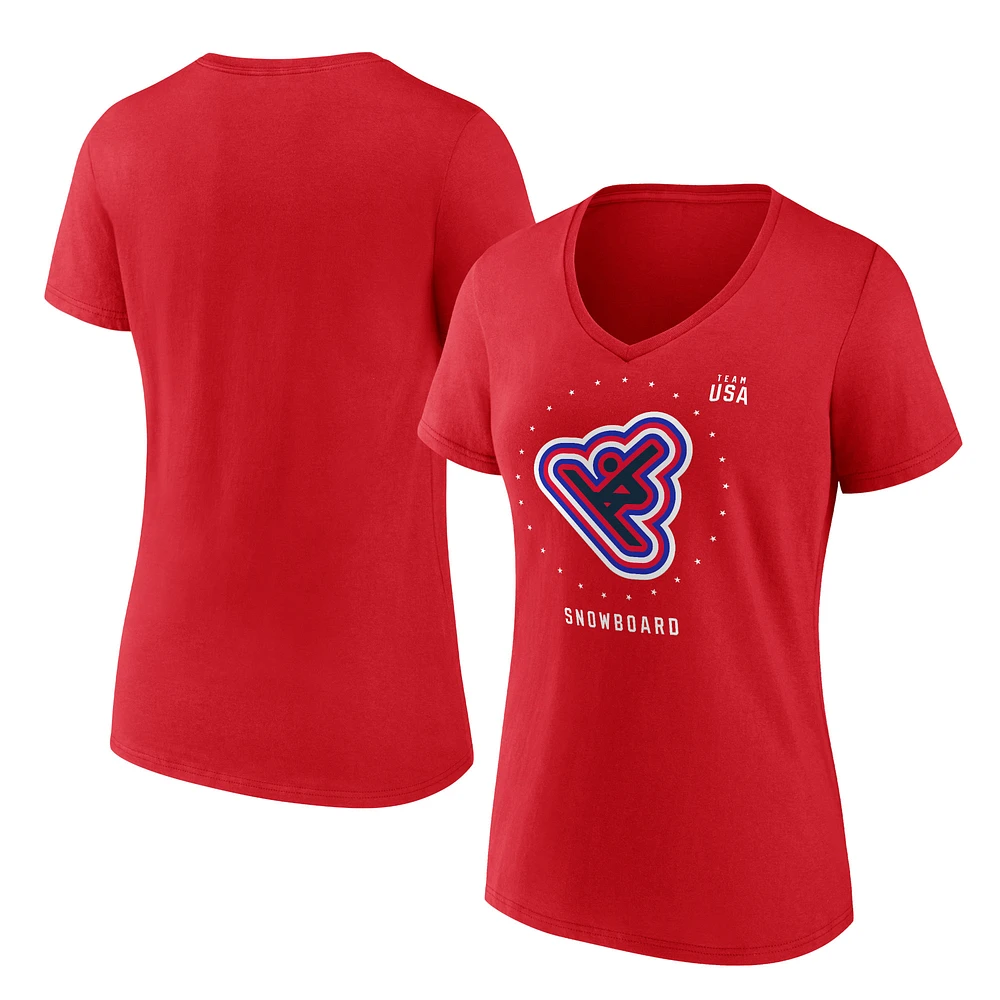 Women's Fanatics Red Team USA Snowboard V-Neck T-Shirt
