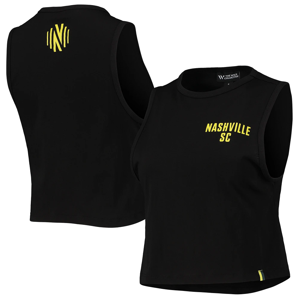 Women's The Wild Collective Black Nashville SC Crop Muscle Tri-Blend Tank Top