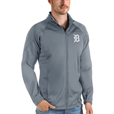Men's Antigua Gray Detroit Tigers Links Full-Zip Golf Jacket