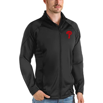 Men's Antigua Black Philadelphia Phillies Links Full-Zip Golf Jacket