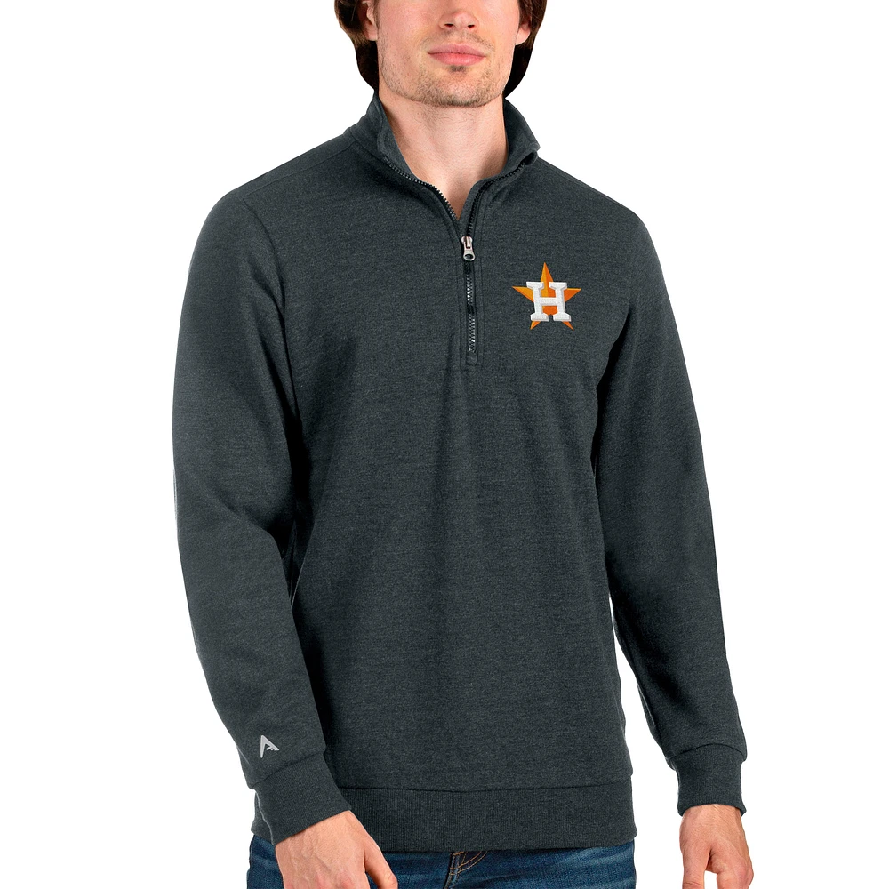 Men's Antigua Heathered Charcoal Houston Astros Action Quarter-Zip Pullover Sweatshirt