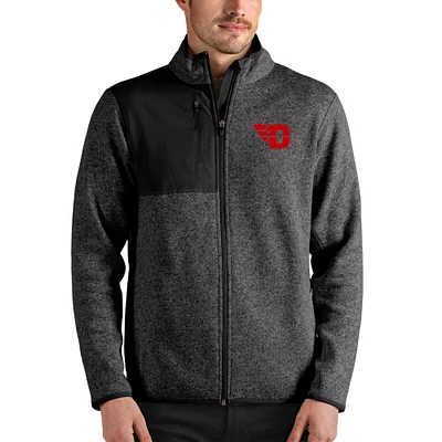 Men's Antigua Heathered Charcoal Dayton Flyers Fortune Full-Zip Jacket