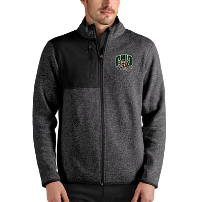 Men's Antigua Heathered Charcoal Ohio Bobcats Fortune Full-Zip Jacket