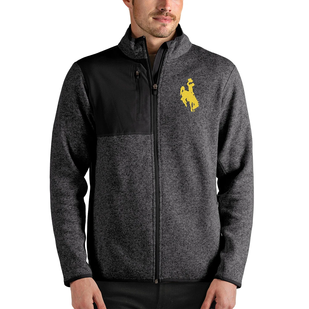 Men's Antigua Heathered Charcoal Wyoming Cowboys Fortune Full-Zip Jacket