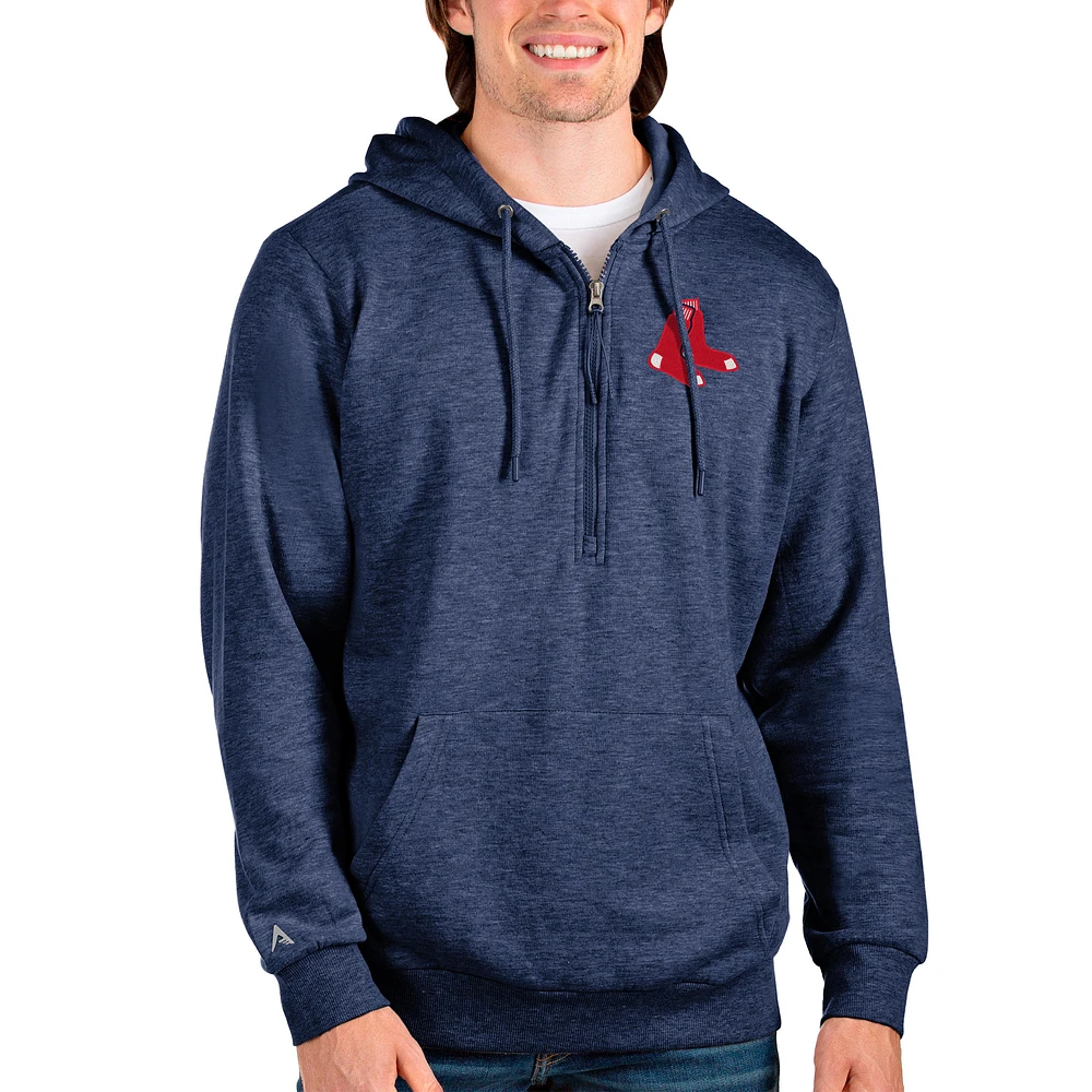 Men's Antigua Heathered Navy Boston Red Sox Action Quarter-Zip Pullover Hoodie