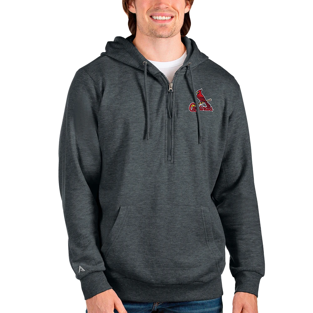 Men's Antigua Heathered Charcoal St. Louis Cardinals Action Quarter-Zip Pullover Hoodie