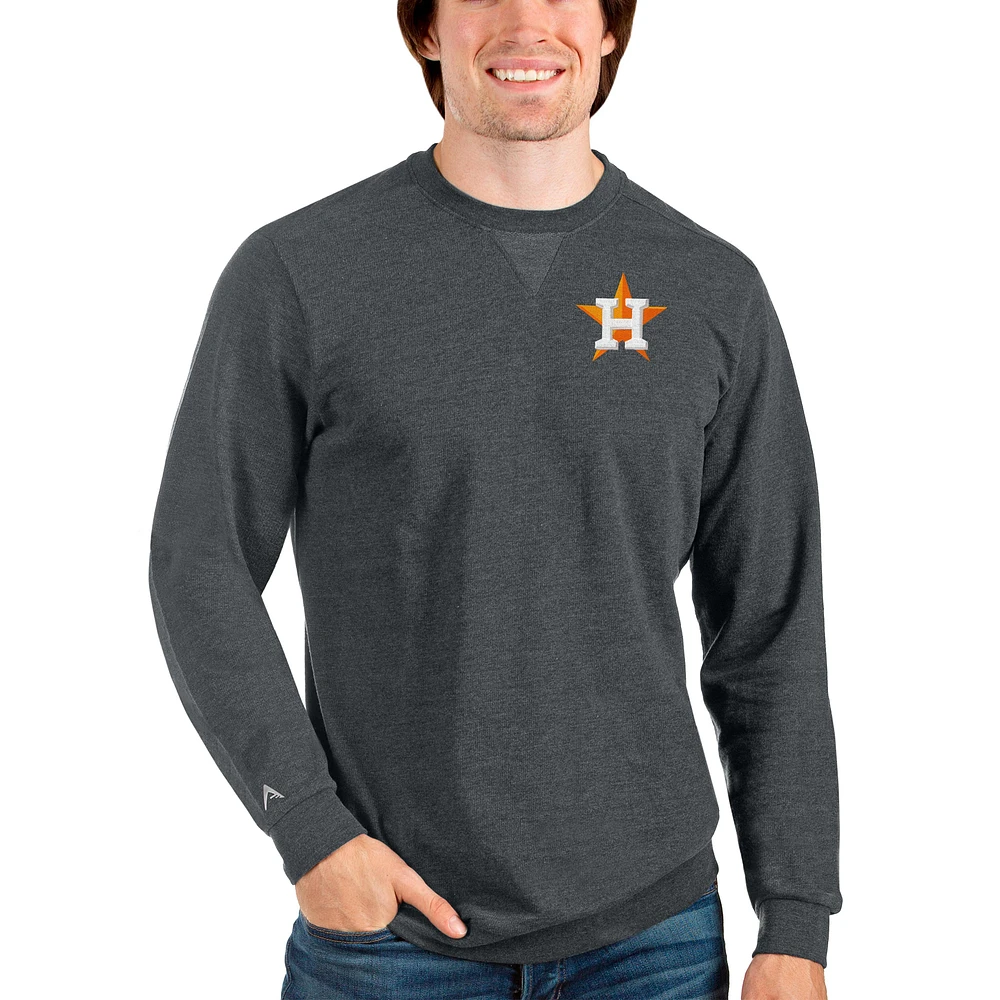 Men's Antigua Heathered Charcoal Houston Astros Reward Crewneck Pullover Sweatshirt