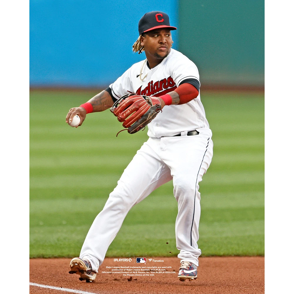 Jose Ramirez Cleveland Indians Unsigned Throwing Out Runner at First Base Photograph