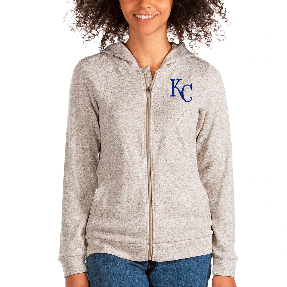 Women's Antigua Oatmeal Kansas City Royals Team Absolute Full-Zip Hoodie