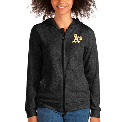 Women's Antigua Heathered Black Athletics Team Absolute Full-Zip Hoodie