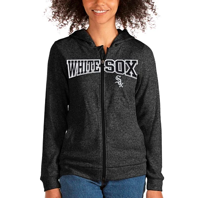 Women's Antigua Heathered Black Chicago White Sox Wordmark Absolute Full-Zip Hoodie