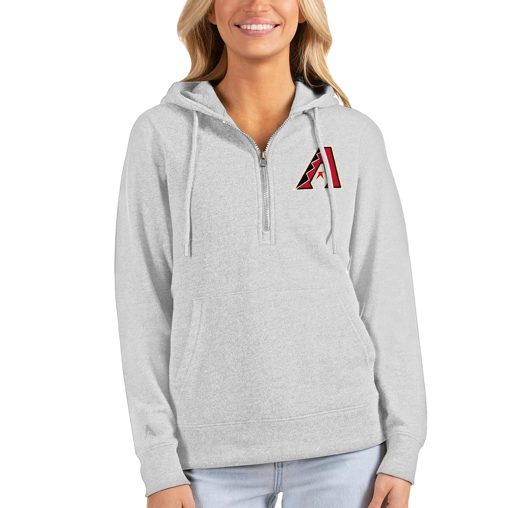 Women's Antigua Heathered Gray Arizona Diamondbacks Action Half-Zip Pullover Hoodie