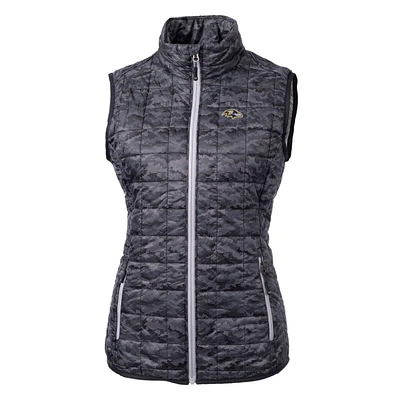 Women's Cutter & Buck Black Baltimore Ravens Rainier Printed Full-Zip Puffer Vest