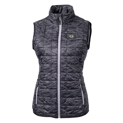 Women's Cutter & Buck Black Green Bay Packers Rainier Printed Full-Zip Puffer Vest