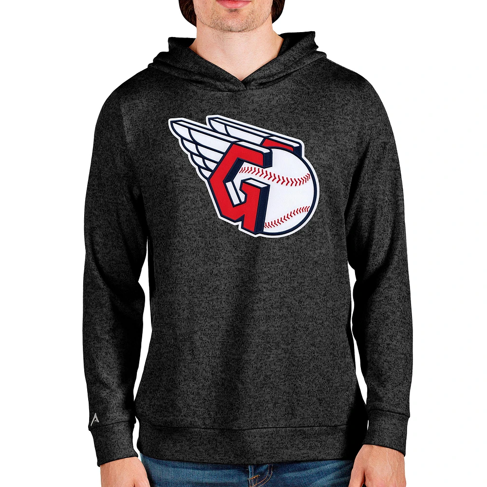 Men's Antigua Heathered Black Cleveland Guardians Team Absolute Pullover Hoodie