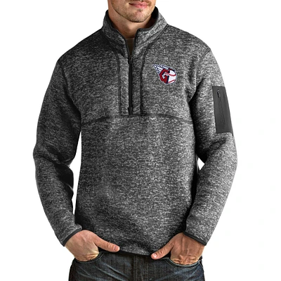 Men's Antigua Heathered Charcoal Cleveland Guardians Fortune Quarter-Zip Pullover Jacket