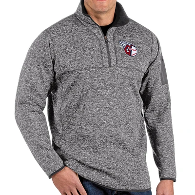 Men's Antigua Heathered Gray Cleveland Guardians Big & Tall Fortune Quarter-Zip Pullover Jacket