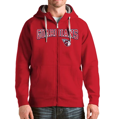 Men's Antigua Red Cleveland Guardians Wordmark Victory Full-Zip Hoodie
