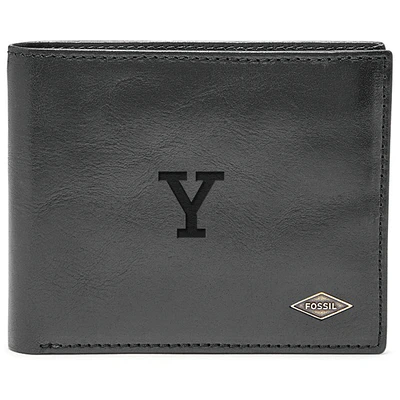 Men's Fossil Black Yale Bulldogs Leather Ryan RFID Flip ID Bifold Wallet