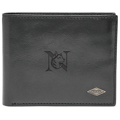 Men's Fossil Black Northeastern Huskies Leather Ryan RFID Flip ID Bifold Wallet