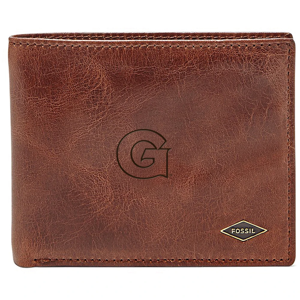 Men's Fossil Brown Georgetown Hoyas Leather Ryan RFID Flip ID Bifold Wallet