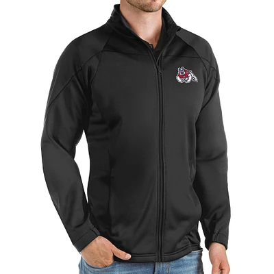 Men's Antigua Black Fresno State Bulldogs Links Full-Zip Golf Jacket