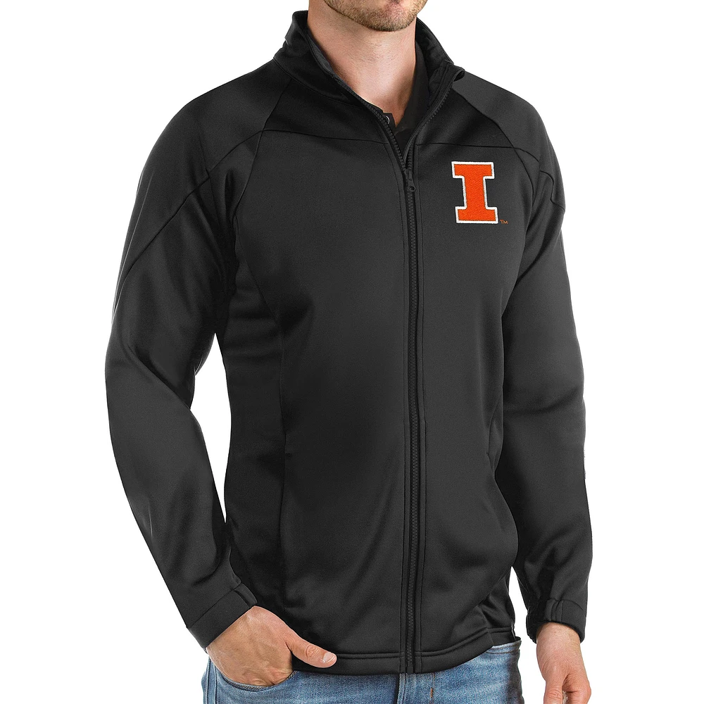Men's Antigua Black Illinois Fighting Illini Links Full-Zip Golf Jacket