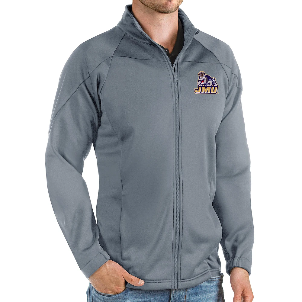 Men's Antigua Steel James Madison Dukes Links Full-Zip Golf Jacket