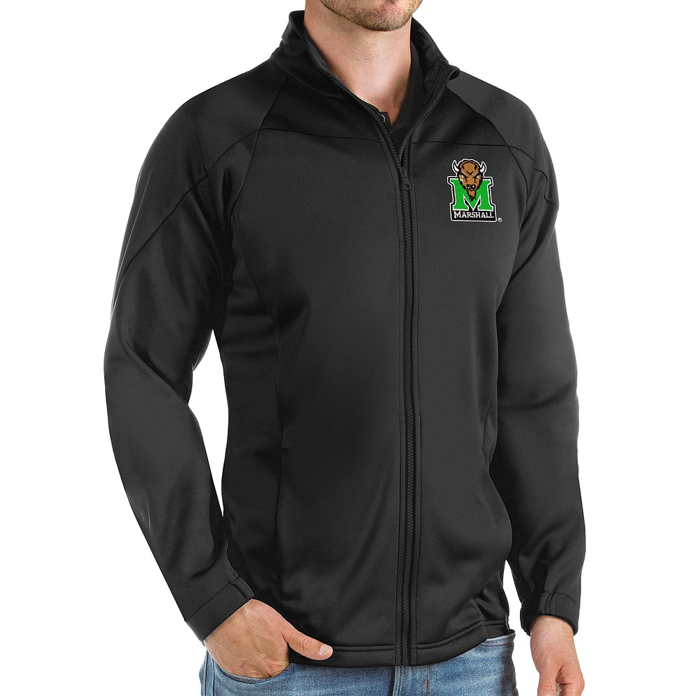 Men's Antigua Black Marshall Thundering Herd Links Full-Zip Golf Jacket