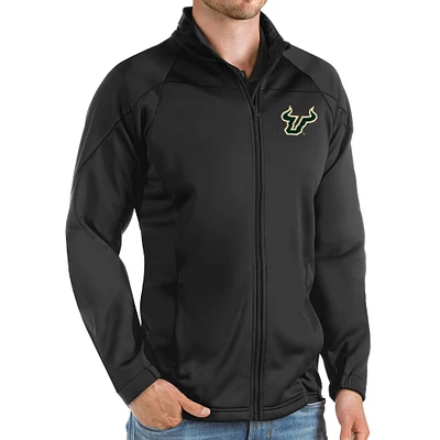 Men's Antigua Black South Florida Bulls Links Full-Zip Golf Jacket