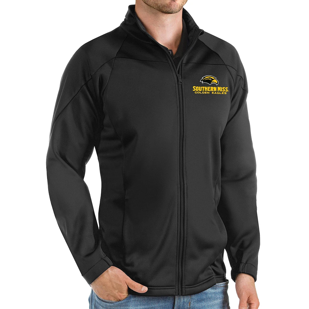 Men's Antigua Black Southern Miss Golden Eagles Links Full-Zip Golf Jacket