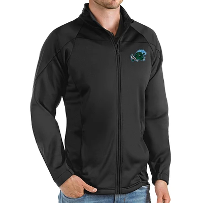 Men's Antigua Black Tulane Green Wave Links Full-Zip Golf Jacket