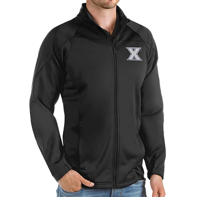 Men's Antigua Black Xavier Musketeers Links Full-Zip Golf Jacket