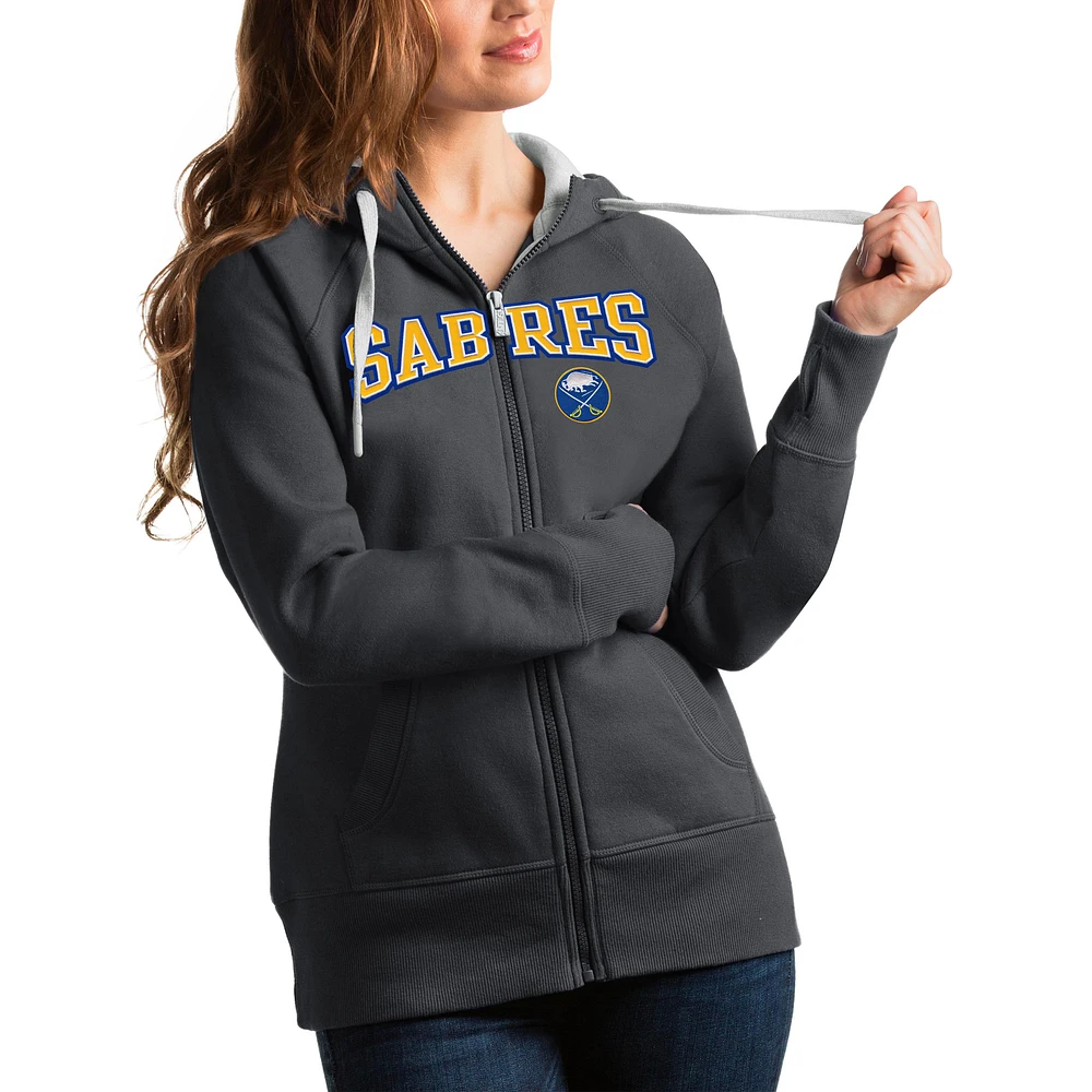 Women's Antigua Charcoal Buffalo Sabres Wordmark Victory Full-Zip Hoodie