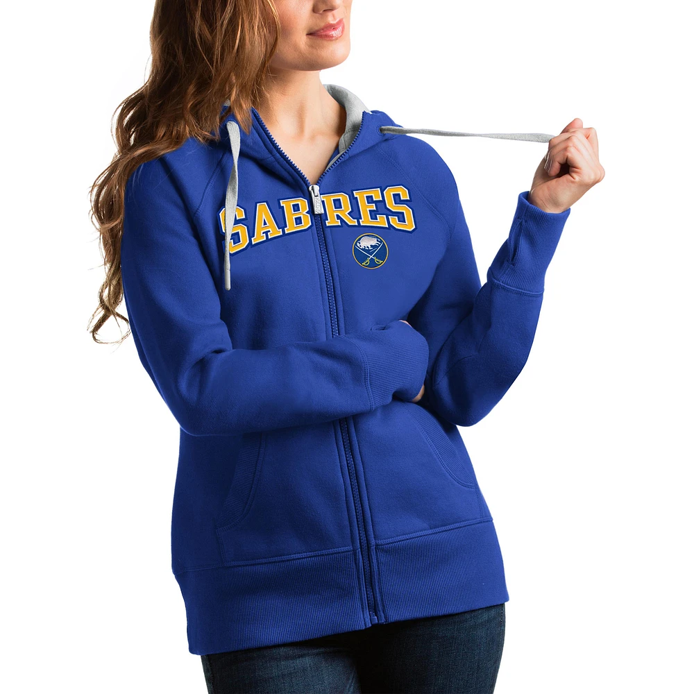 Women's Antigua Royal Buffalo Sabres Wordmark Victory Full-Zip Hoodie
