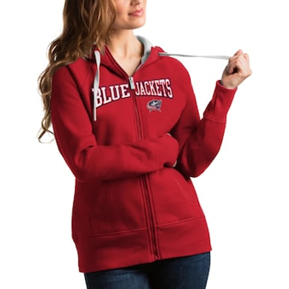 Women's Antigua Red Columbus Blue Jackets Wordmark Victory Full-Zip Hoodie
