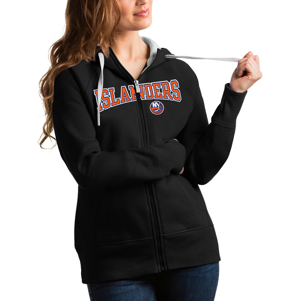 Women's Antigua Black New York Islanders Wordmark Victory Full-Zip Hoodie