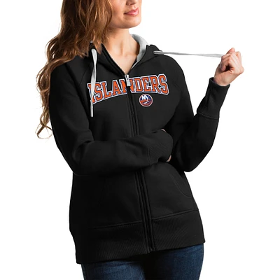 Women's Antigua Black New York Islanders Wordmark Victory Full-Zip Hoodie