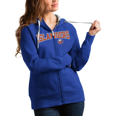 Women's Antigua Royal New York Islanders Wordmark Victory Full-Zip Hoodie