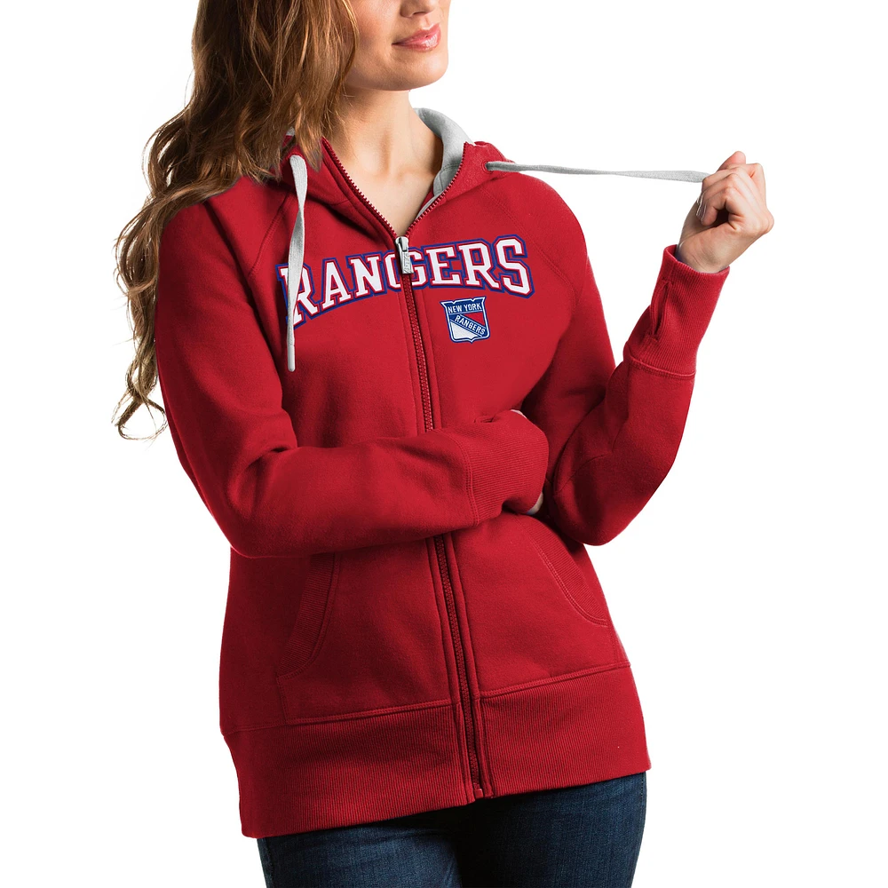 Women's Antigua Red New York Rangers Wordmark Victory Full-Zip Hoodie