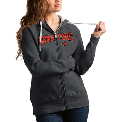 Women's Antigua Charcoal Ottawa Senators Wordmark Victory Full-Zip Hoodie