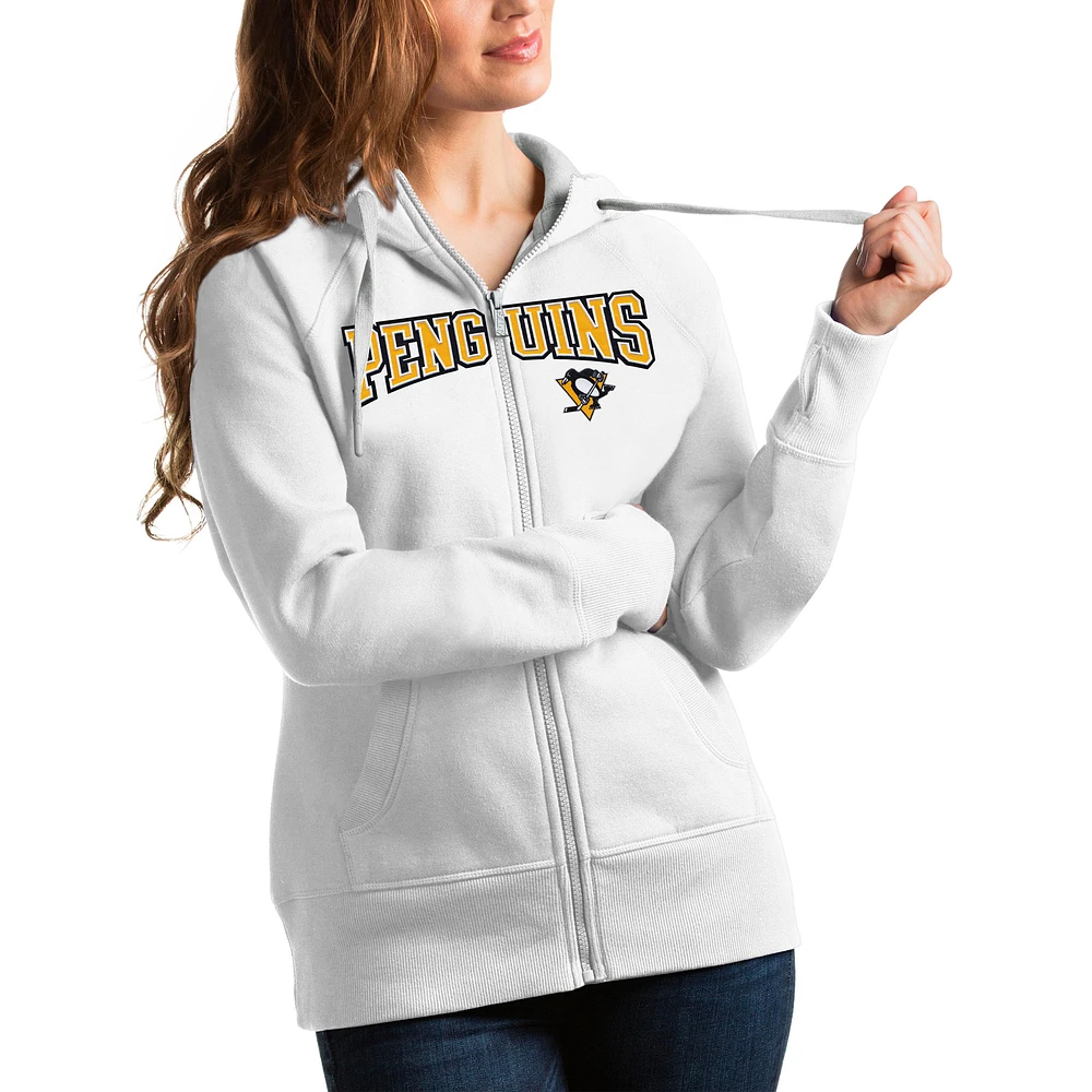 Women's Antigua White Pittsburgh Penguins Wordmark Victory Full-Zip Hoodie