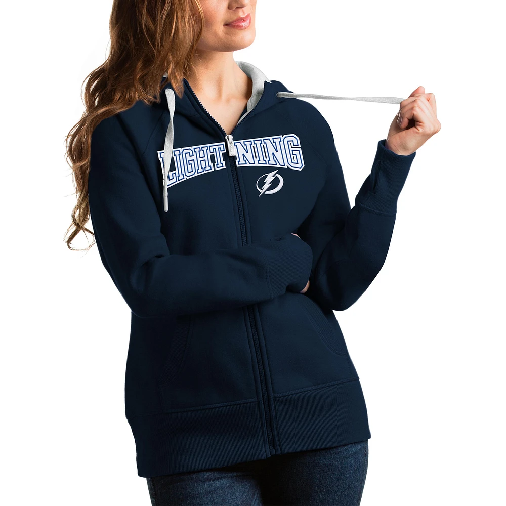 Women's Antigua Navy Tampa Bay Lightning Wordmark Victory Full-Zip Hoodie
