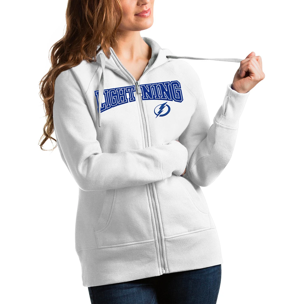 Women's Antigua White Tampa Bay Lightning Wordmark Victory Full-Zip Hoodie