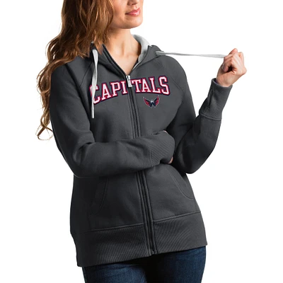 Women's Antigua Charcoal Washington Capitals Wordmark Victory Full-Zip Hoodie